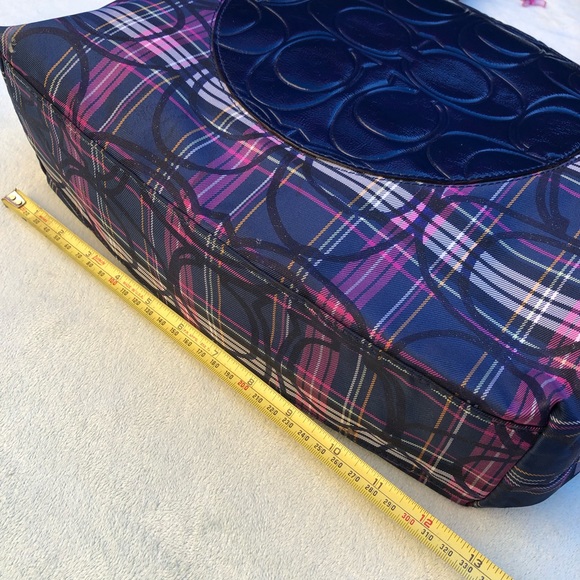 Coach Laura Signature Blue Plaid Multicolor Tartan Canvas Leather Tote Bag - Picture 12 of 12